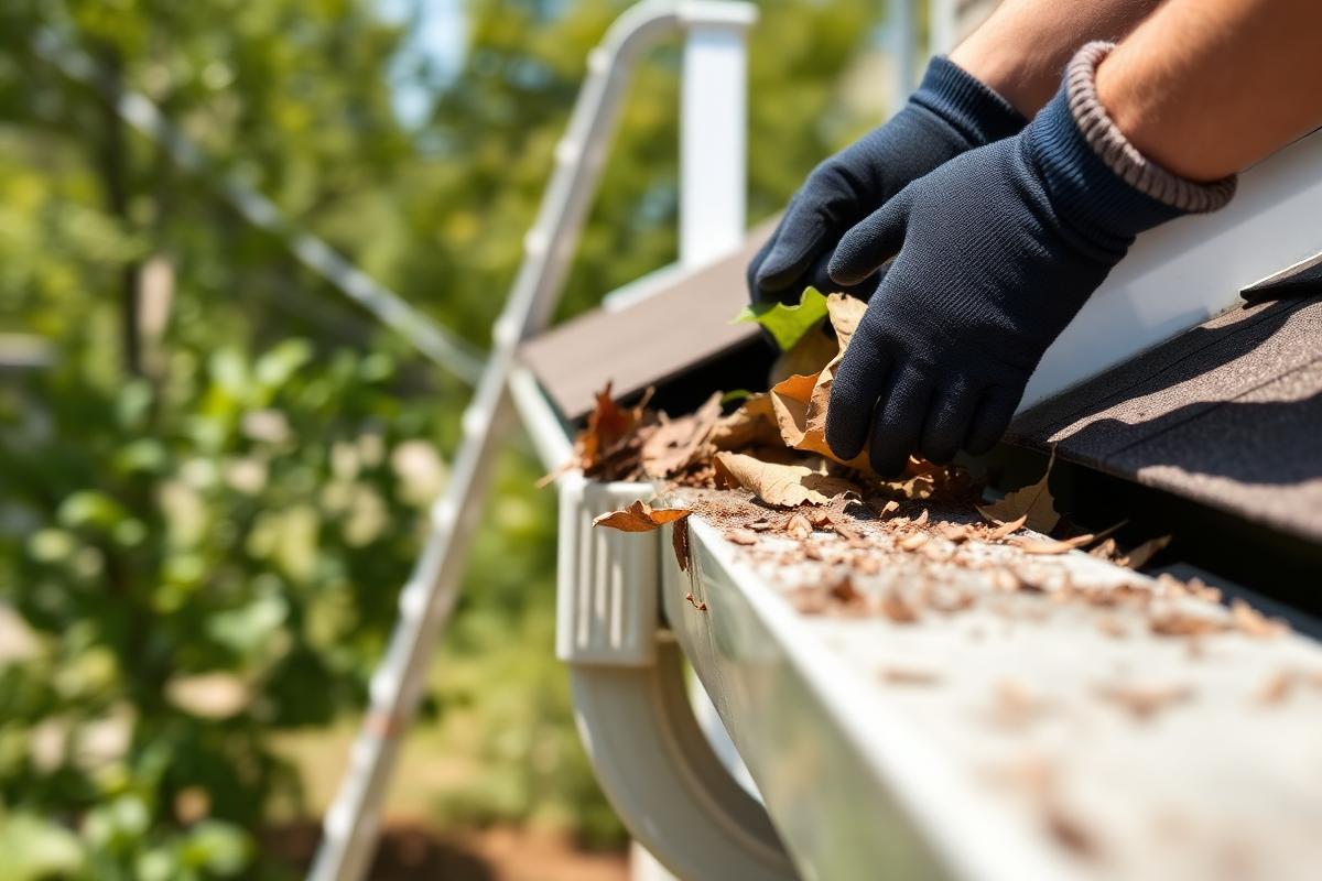 Nettoyage de gouttière résidentielle avec retrait des feuilles
