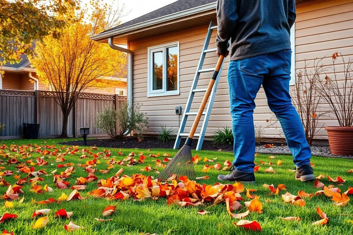 Ramassage de feuilles et préparation du jardin à l'automne