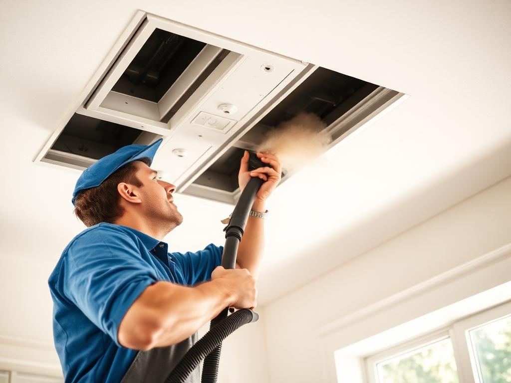 Technicien nettoyant un conduit de ventilation résidentiel